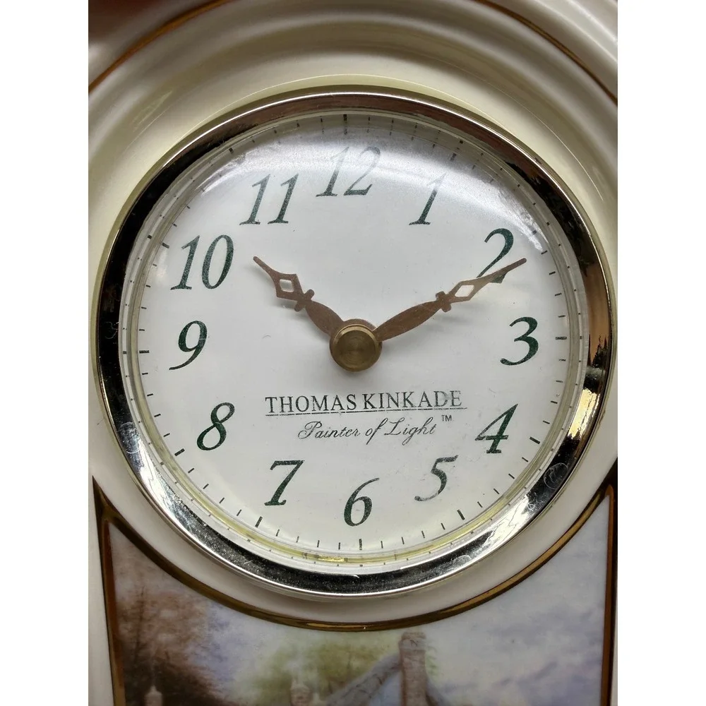 Thomas Kinkade Sweetheart Cottage Mantel Clock Painter of Light Cream Gold Tone